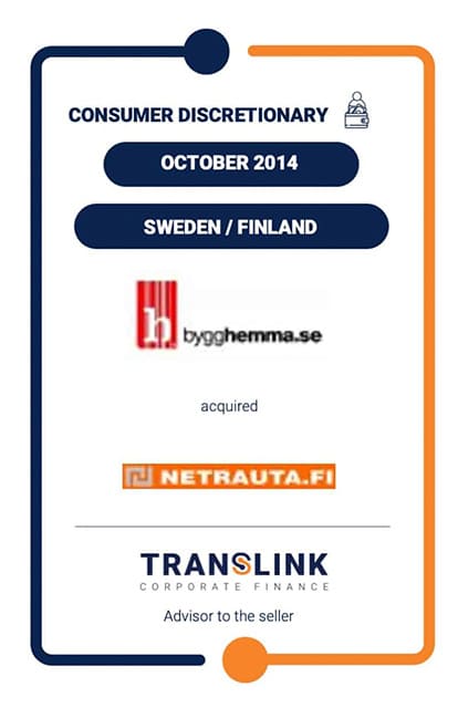Translink advises Netrauta on the sale of the company to Bygghemma