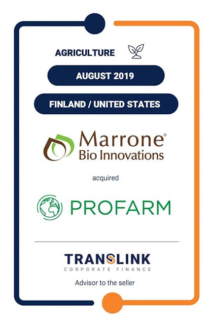 US-listed Marrone Bio acquires Pro Farm Technologies Oy – Translink acted as the advisor to the sellers