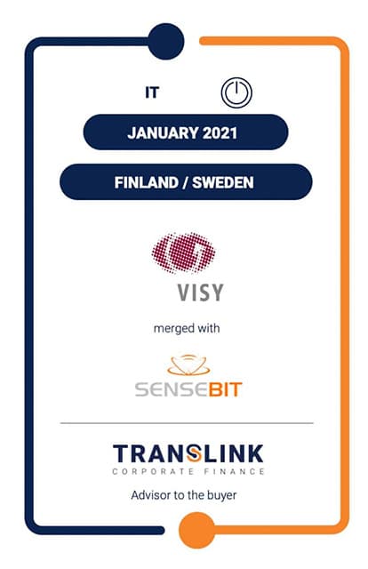 Translink Corporate Finance announces the merger of Finnish Visy and Swedish Sensebit
