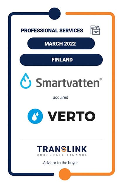Translink Corporate Finance advised Smartvatten in the acquisition of Verto