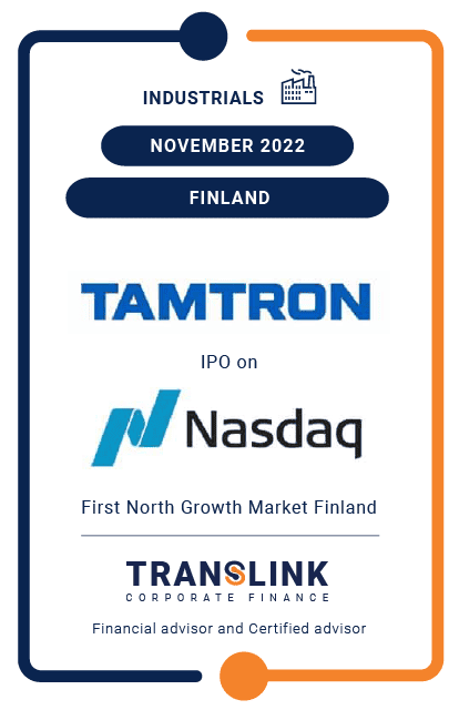 Translink Advised Tamtron Group OYJ On The Successful IPO On Nasdaq First North Growth Market Finland