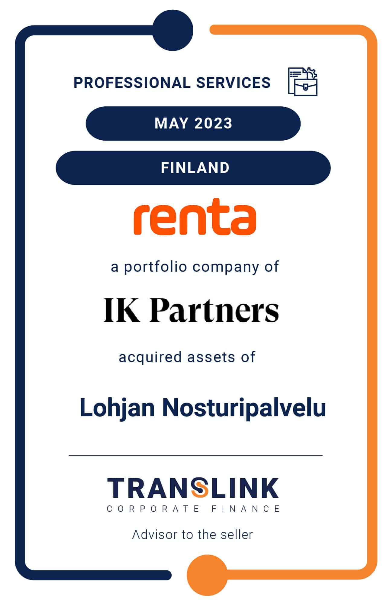 Translink Advised The Shareholders Of Lohjan Nosturipalvelu Oy On The Sale Of Business Operations To Renta Group, A Portfolio Company Of IK Partners