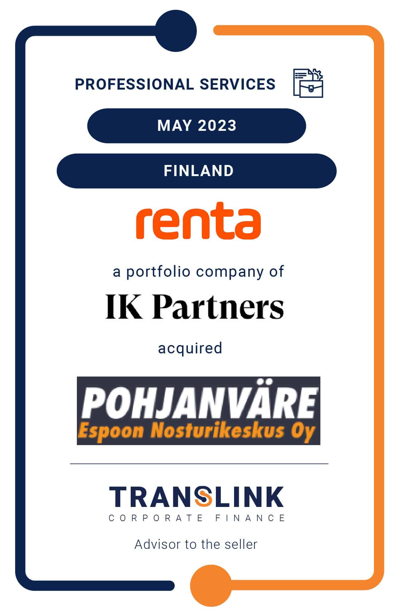 Translink Advised The Shareholders Of Espoon Nosturikeskus Oy Pohjanväre On The Sale To Renta Group, A Portfolio Company Of IK Partners