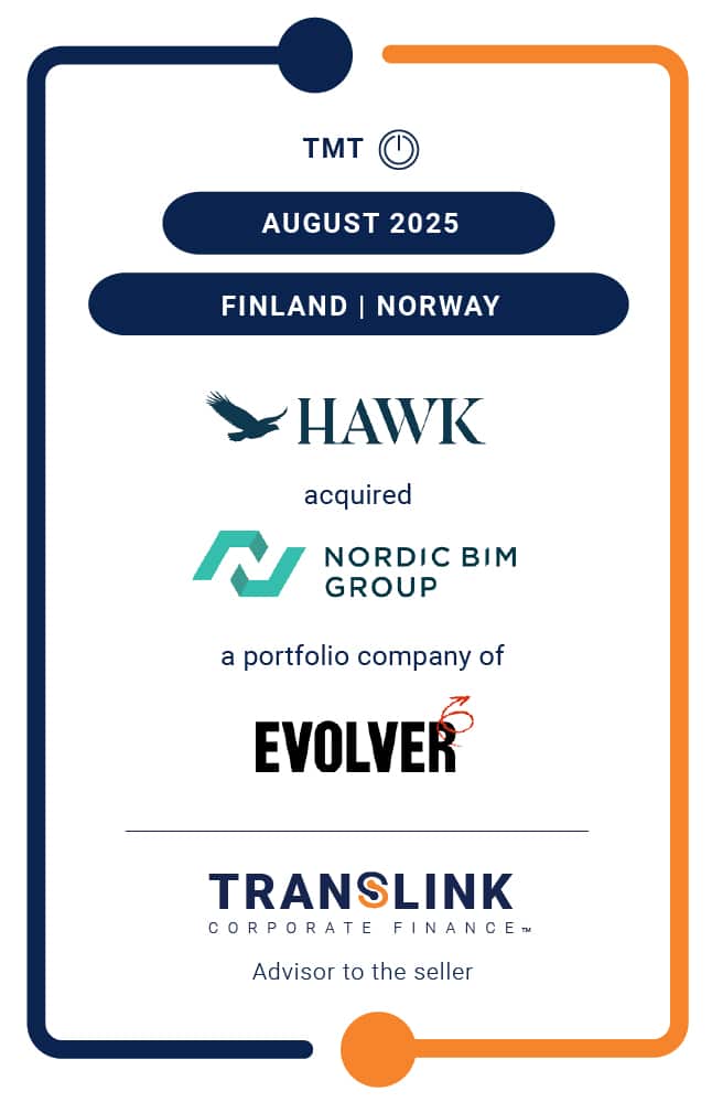 Translink Corporate Finance acted as the advisor to Evolver Equity on the sale of Nordic BIM Group to Hawk Infinity Software