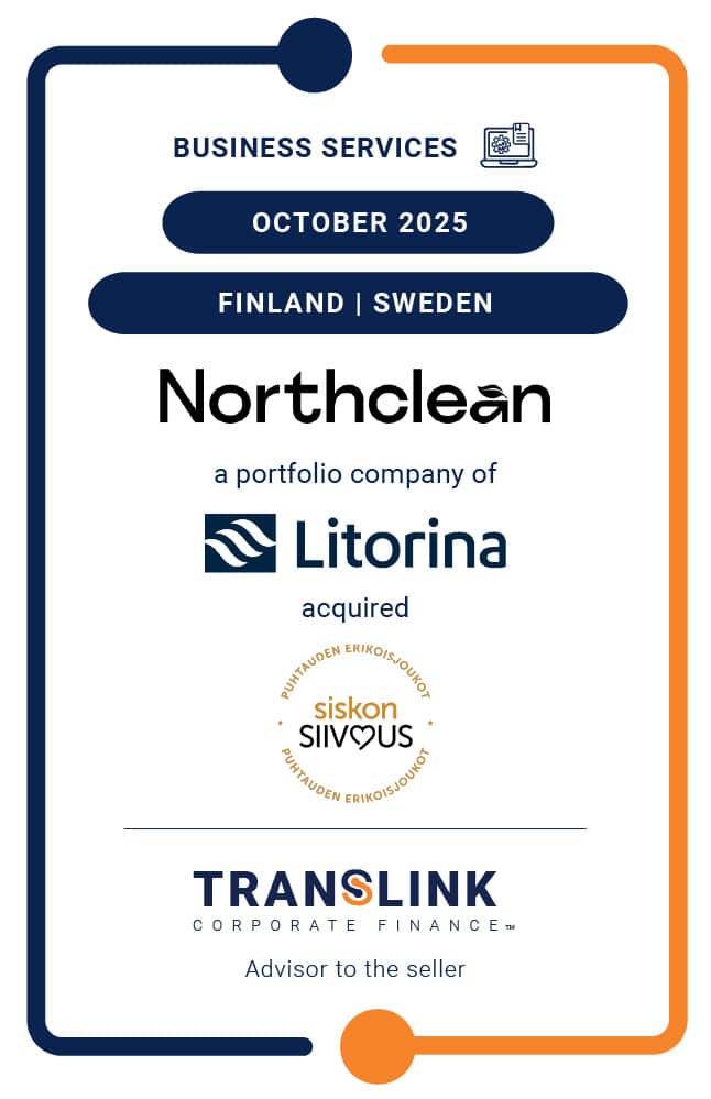Translink Corporate Finance acted as the advisor to the shareholders of Siskon Siivous on the sale to Northclean